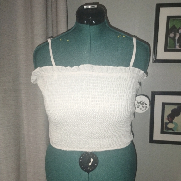 Smocked White Linen-Blend Crop Top, Sz XL - Picture 7 of 7